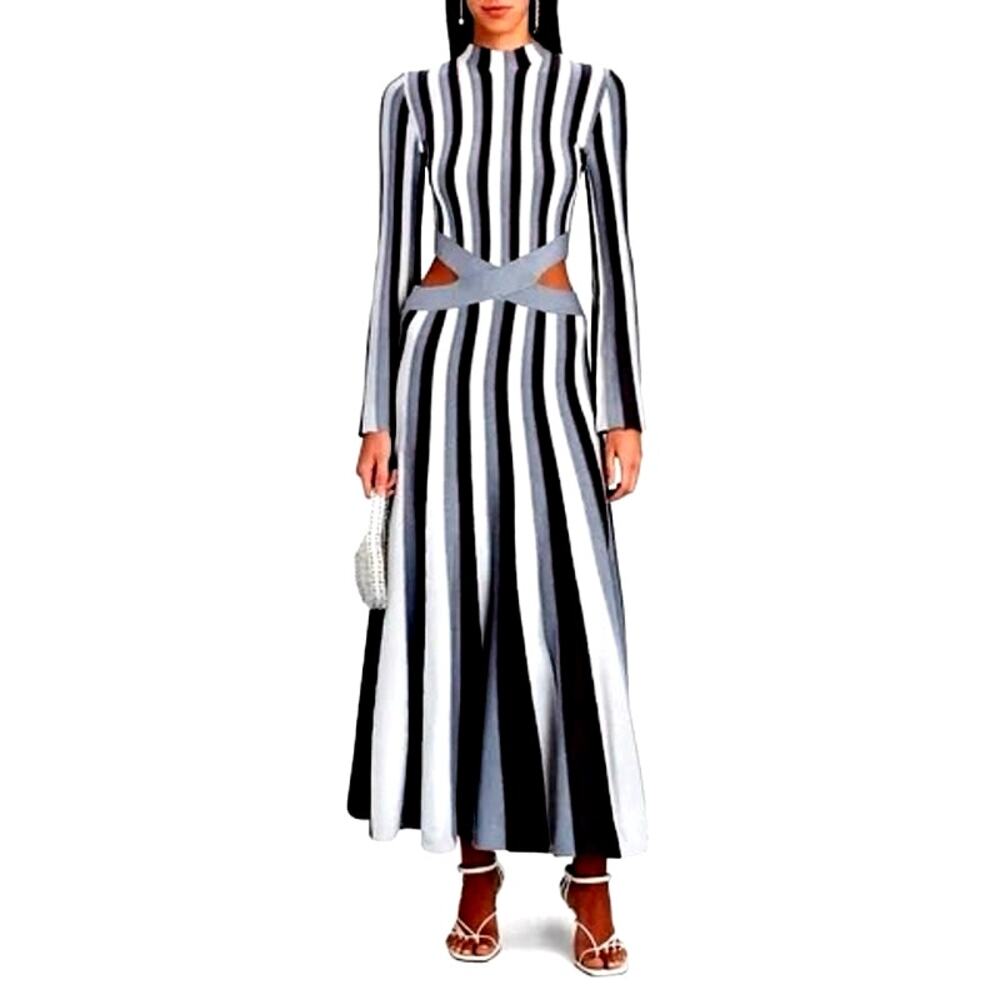 Acler Aspen Striped Long Sleeve Cut Out midi sweater Dress Size 10 NWT $395